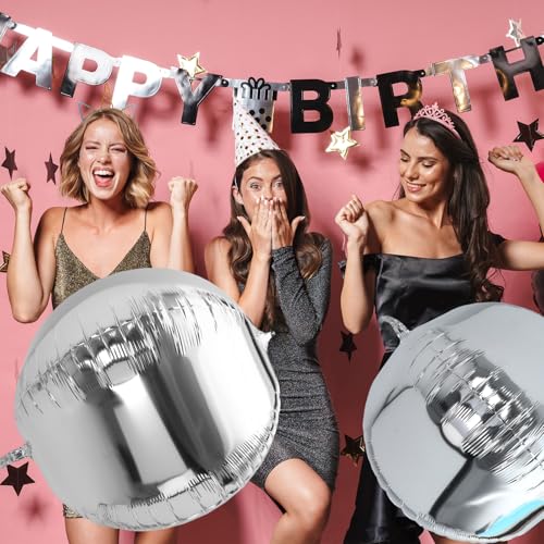 Halloscume بالونات هالوسكوم 3 قطع 32 بوصة من الفويل الفضي المعدني العملاق 4d جومبو دائري كبير بالونات هولوجرافية لحفلات عيد الميلاد والزفاف وحفلات الاستحمام العرائسي واحتفالات الذكرى الخلفية الزخرفية - Image 5