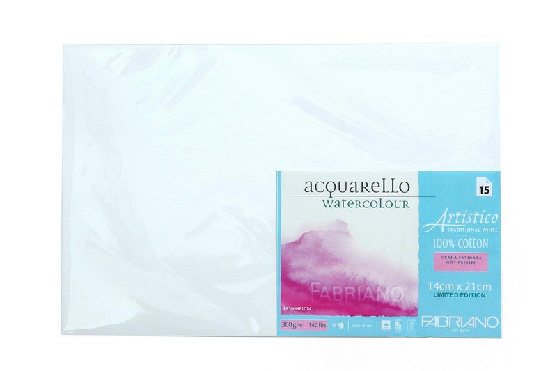 Fabriano Artistico Traditional White Watercolour paper, 100% Cotton – 15 Sheets, Hot Pressed, 300 GSM, 14 x 21 cm |Ideal for watercolour, drawing, with tempera,gouache,acrylic,ink,charcoal,graphite. - Image 5