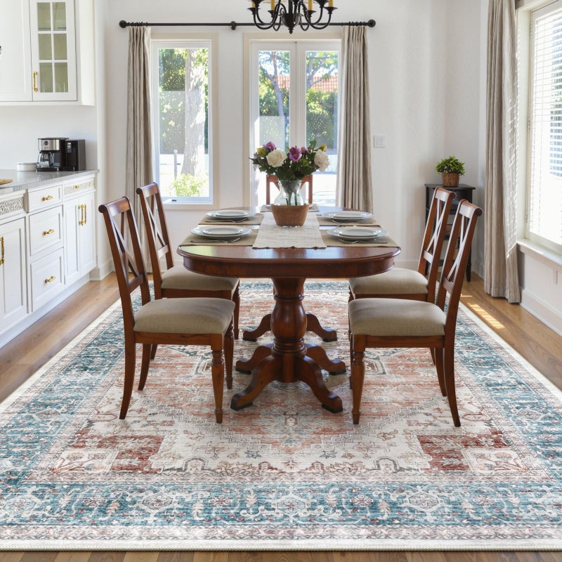 LIVEBOX 8x10 Washable Area Rug - Large Vintage Tribal Living Room Rug Oriental for Bedroom, Non-Slip Retro Medallion Carpet Print Distressed for Dining Room Guest Office - Image 4