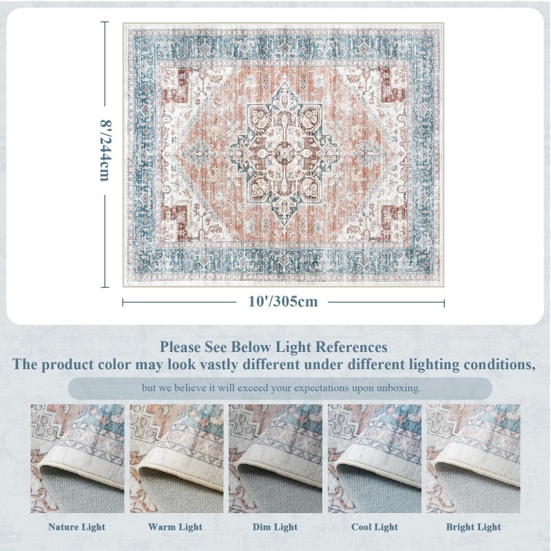 LIVEBOX 8x10 Washable Area Rug - Large Vintage Tribal Living Room Rug Oriental for Bedroom, Non-Slip Retro Medallion Carpet Print Distressed for Dining Room Guest Office - Image 2