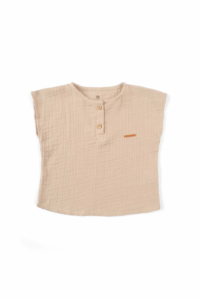 Little Gusto Muslin Shorts Set - Beige