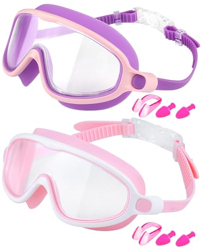 Rantizon Kids Swim Goggles 2 Pack, Wide View Swimming Goggles for Child 3-15, Anti Fog&UV No Leaking Goggles for Boys Girls - Image 1