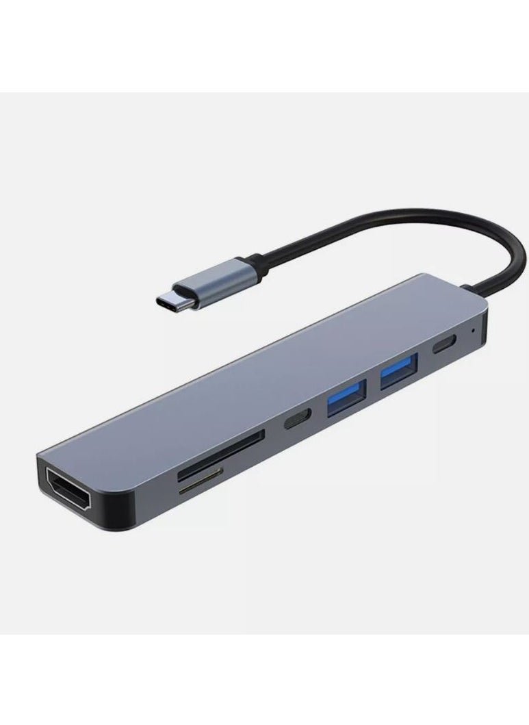 Zero - USB C Hub 7 in 1, USB C Adapter with 4K HDMI, Two USB-C Ports, USB 3.0, SD/TF card - Image 1