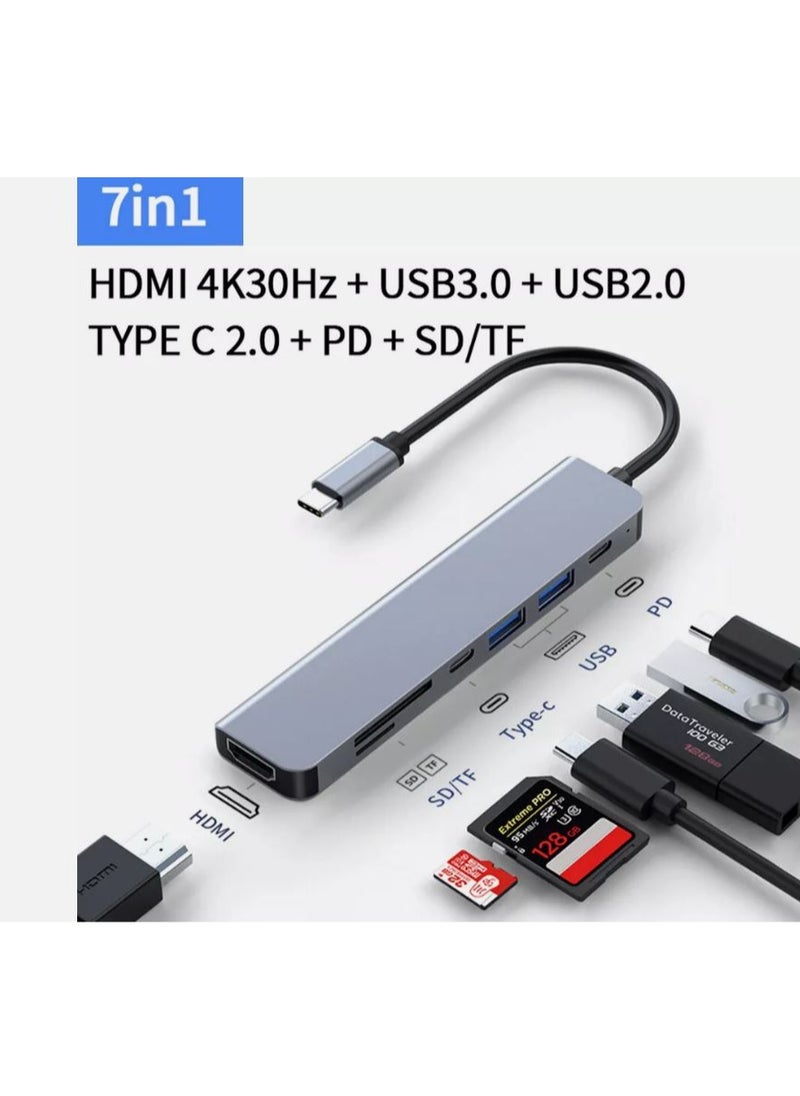 Zero - USB C Hub 7 in 1, USB C Adapter with 4K HDMI, Two USB-C Ports, USB 3.0, SD/TF card - Image 1