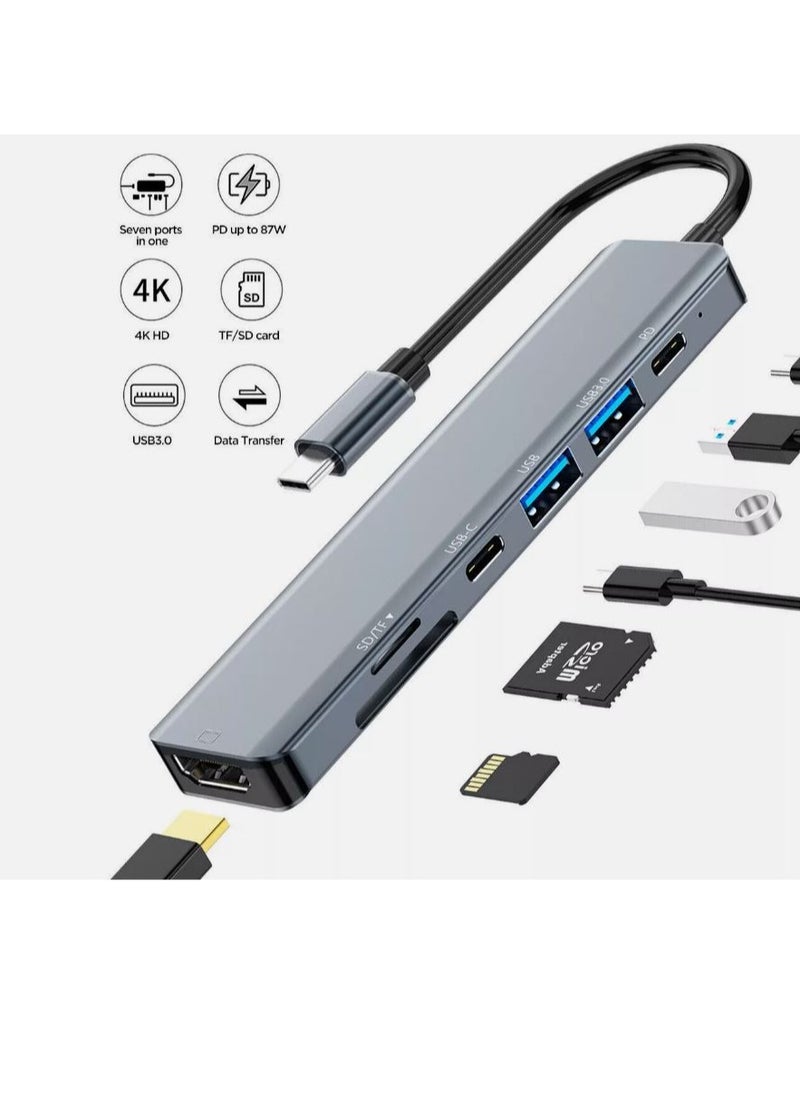 Zero - USB C Hub 7 in 1, USB C Adapter with 4K HDMI, Two USB-C Ports, USB 3.0, SD/TF card - Image 1