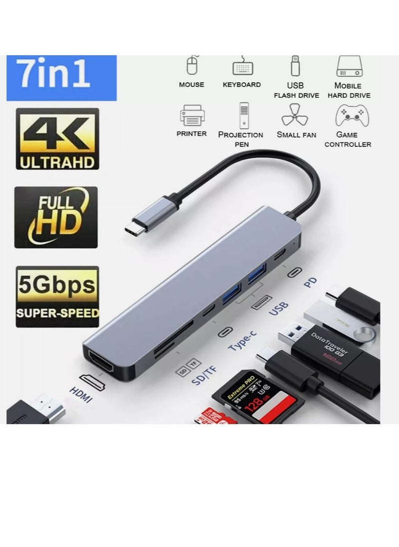 Zero - USB C Hub 7 in 1, USB C Adapter with 4K HDMI, Two USB-C Ports, USB 3.0, SD/TF card - Image 1