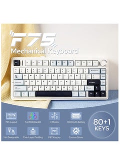 AULA AULA F75 Gasket Mechanical Keyboard, 75% Wireless Hot Swappable Gaming Keyboard with Five-Layer Padding&Knob, Bluetooth/2.4GHz/USB-C, RGB (Light Blue, LEOBOG Reaper Switch)  - Image 2
