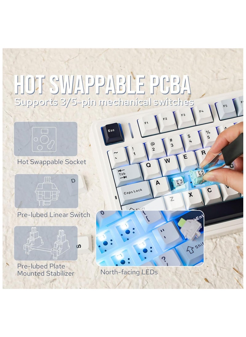 AULA - AULA F75 Gasket Mechanical Keyboard, 75% Wireless Hot Swappable Gaming Keyboard with Five-Layer Padding&Knob, Bluetooth/2.4GHz/USB-C, RGB (Light Blue, LEOBOG Reaper Switch) - Image 1