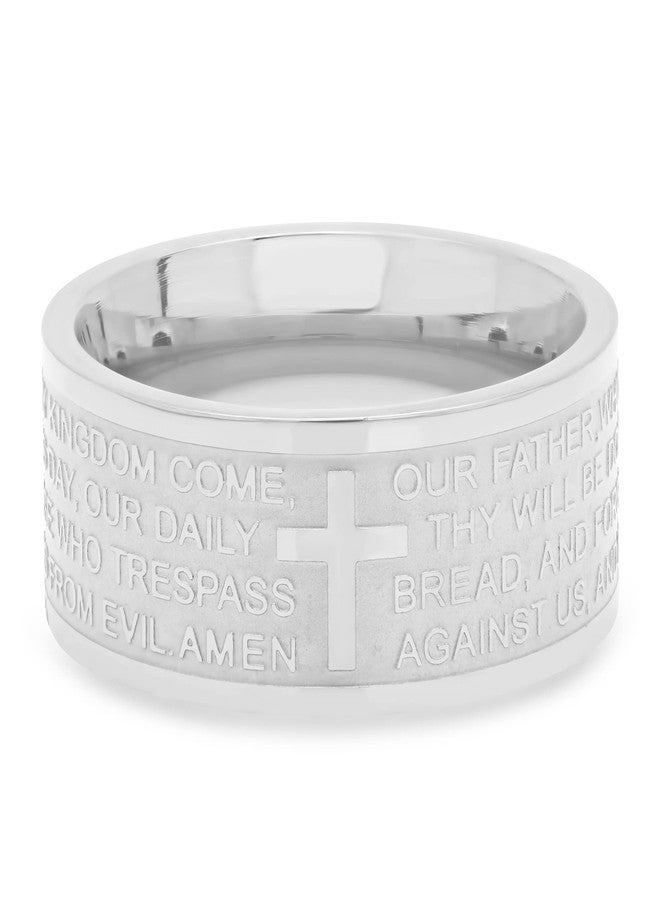 Steeltime Catholic Classic Stainless Steel Lords Prayer Ring Band in English or Spanish - Our Father/Padre Nuestro - Image 1