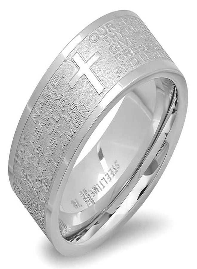 Steeltime Catholic Classic Stainless Steel Lords Prayer Ring Band in English or Spanish - Our Father/Padre Nuestro - Image 2