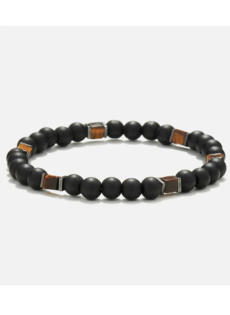 CHRYSOSTOMOS Handmade Beaded Bracelet for Men with Onyx & Squared Tiger’s Eye