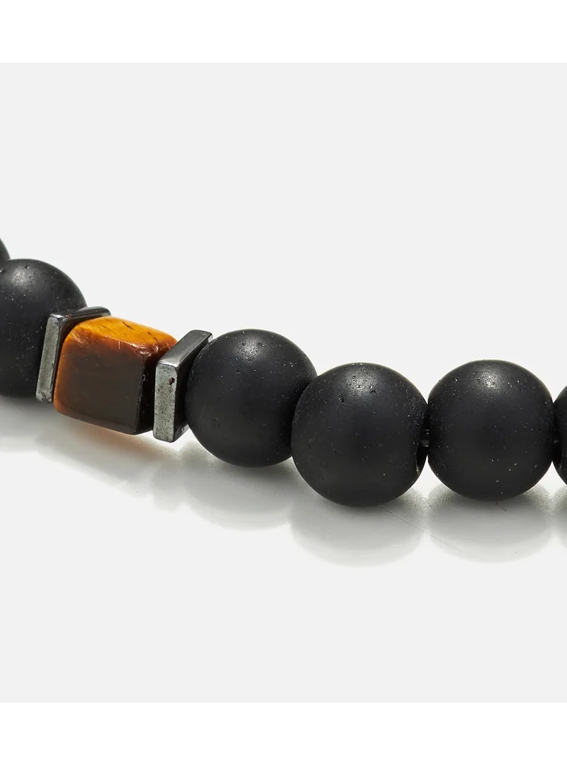 CHRYSOSTOMOS Handmade Beaded Bracelet for Men with Onyx & Squared Tiger’s Eye