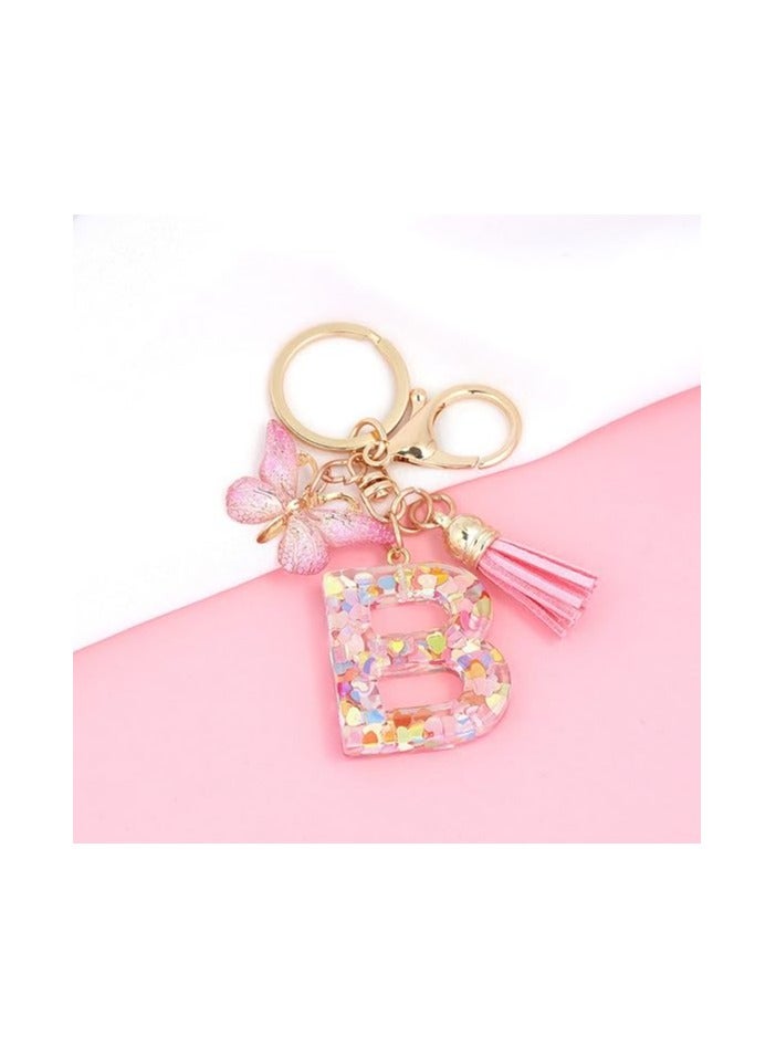 أوزيغالور سلسلة مفاتيح على شكل حروف أبجدية بأحرف أبجدية على شكل فراشة في سلسلة مفاتيح لحقائب يد نسائية للنساء - Image 3