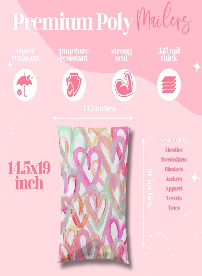 Pretty Package Store 14.5x19 Designer Poly Mailer 100 Pack Heavy Duty Waterproof Self Seal Shipping Bags for Small Business Large Mailing Envelopes Bulk Tear Resistant Cute Packaging Happy Hearts - Image 3