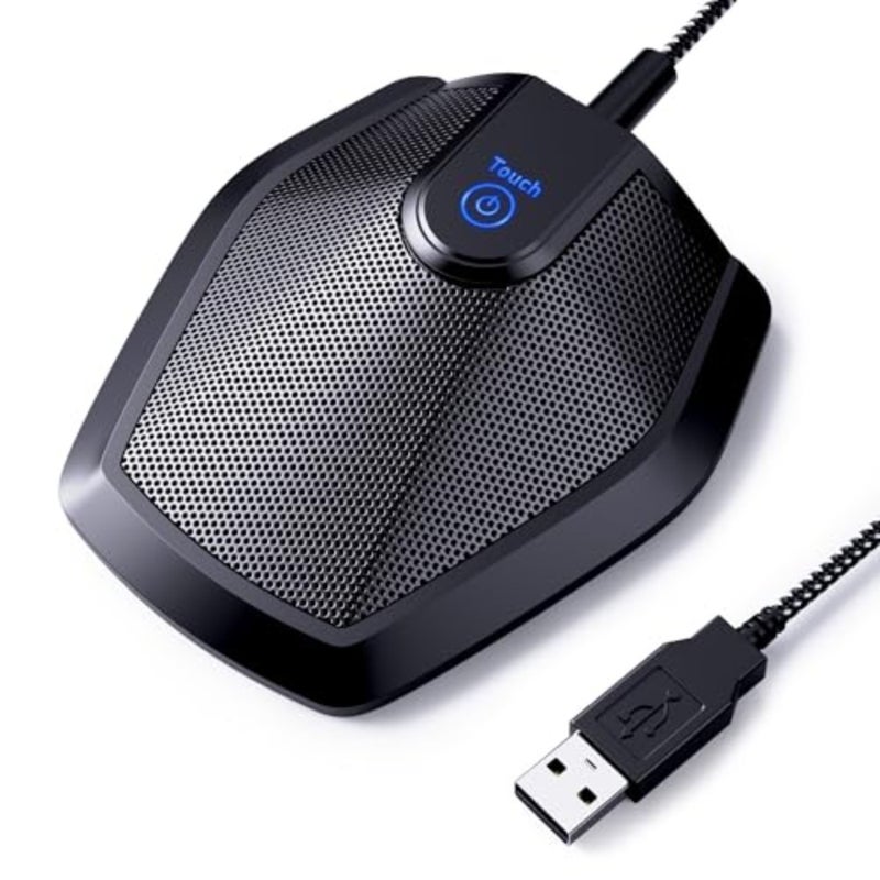 ميكروفون مؤتمر USB لعقد مؤتمرات الفيديو، وميكروفون كمبيوتر مكثف متعدد الاتجاهات باللون الأسود مع التقاط صوتي محسّن للتسجيل، والفصول الدراسية عبر الإنترنت، وتقارير المحكمة، وتوافق التوصيل والتشغيل مع نظام التشغيل Mac OS X وWindows PC - Image 1