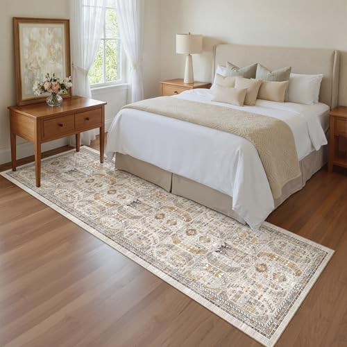 Madane Runner Rug 2x8, Washable Hallway Runner Rugs, Non-Slip Low-Pile Soft Kitchen Rug Runner Laundry Room Rug, Vintage Throw Entry Foyer Mat for Entrance Living Room (Brown/Gold, 2 x 8) - Image 4