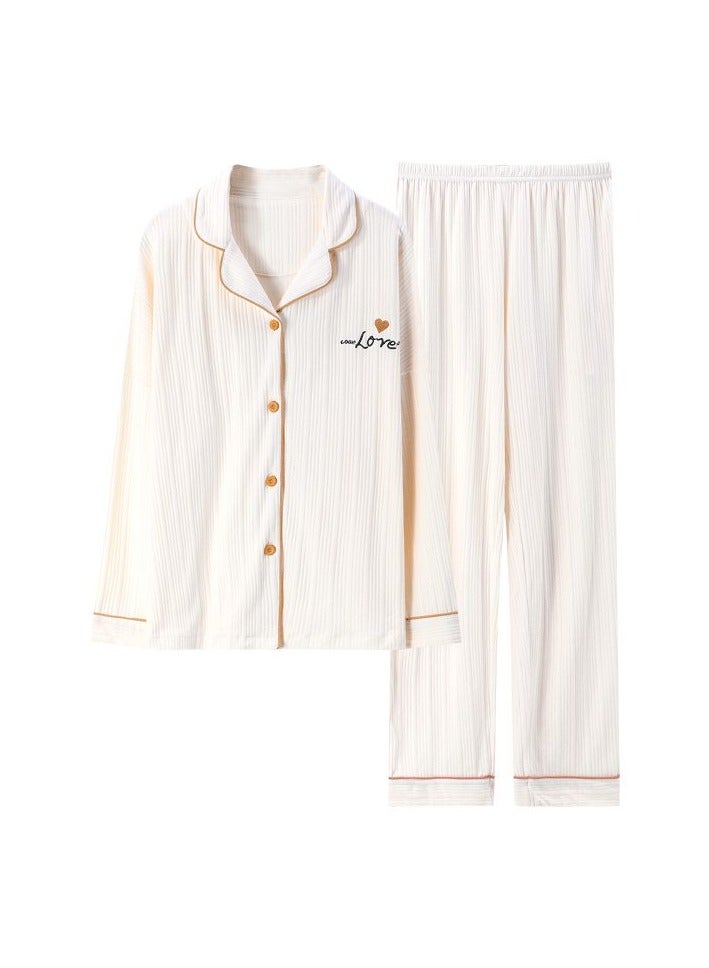 Women's Pajama Set, Cotton Long Seeve Striped Pajama Set Two Pieces of Casual Pajamas - Image 1