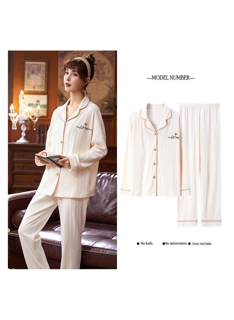 Women's Pajama Set, Cotton Long Seeve Striped Pajama Set Two Pieces of Casual Pajamas - Image 3