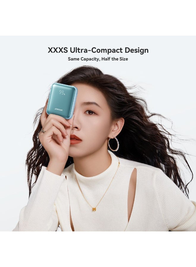JOYROOM 10000mAh Super Mini Fast Charging Power Bank with Built-in Type-C and Lightning Dual Cables, Smart LED Display Powerbank, Dual Input/Output, 3-Device Charging, Compact Portable Battery Pack for iPhone 17 16 and below, Samsung 25 and below and Other Phones – Safe & Heat-Resistant Design - CE Certified Sea Blue - Image 3