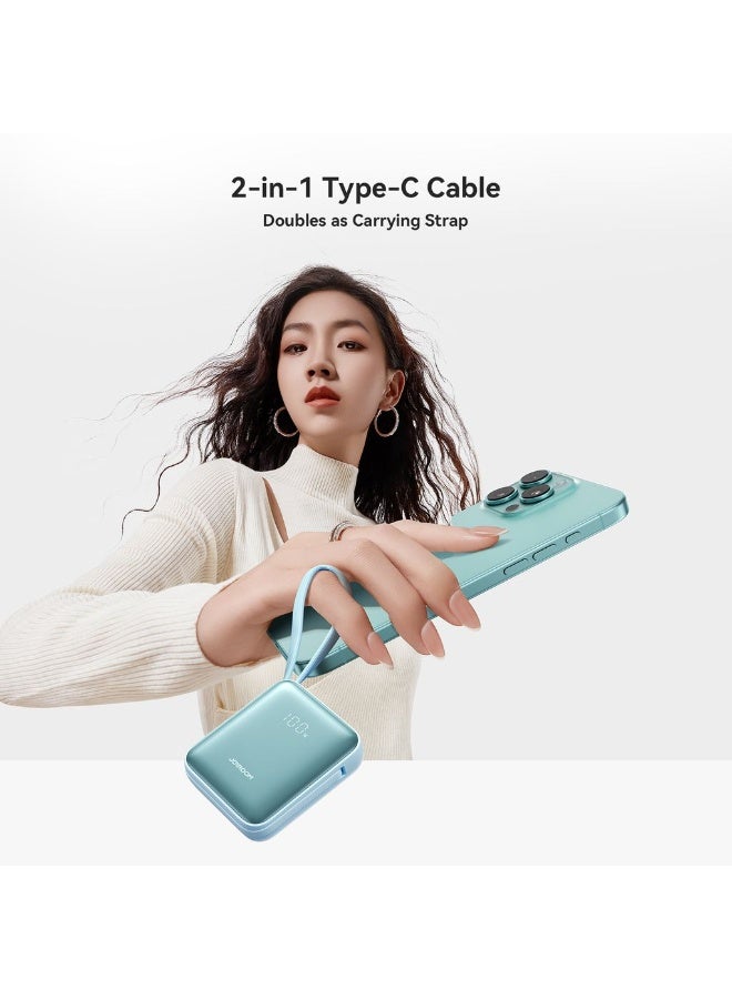 JOYROOM 10000mAh Super Mini Fast Charging Power Bank with Built-in Type-C and Lightning Dual Cables, Smart LED Display Powerbank, Dual Input/Output, 3-Device Charging, Compact Portable Battery Pack for iPhone 17 16 and below, Samsung 25 and below and Other Phones – Safe & Heat-Resistant Design - CE Certified Sea Blue - Image 5