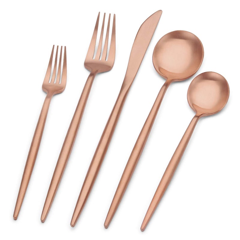 Bettlife Matte Rose Gold Silverware Set Stainless Steel Satin Finish Copper Flatware Cutlery Set for 4 20Piece Spoons and Forks Kitchen Utensil Set Dishwasher Safe Matte Rose Gold 20 P