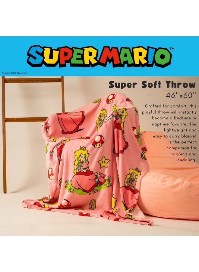 Franco Nintendo Super Marios Bros. Gaming Princess Peach Girl Bedding Super Soft Silk Touch Throw, 46 in x 60 in, (Officially Licensed Product)  - Image 2