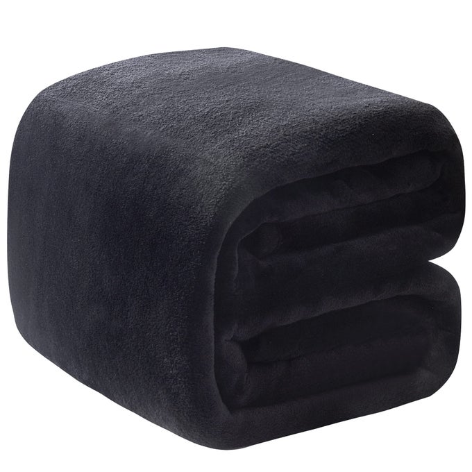 POLAR FLEECE BLANKET QUEEN SIZE 350GSM LIGHTWEIGHT THROW FOR THE BED EXTRA SOFT BRUSH FABRIC SUPER WARM SOFA BLANKET 90 X 90BLACK QUEEN