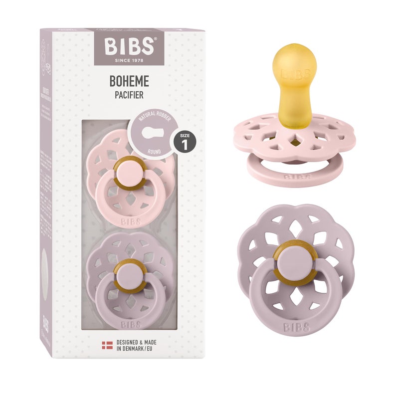 BIBS Pacifiers - Boheme Collection | BPA-Free Baby Pacifier | Made in Denmark | Set of 2 Blossom/Dusky Lilac Color Premium Soothers | Size 0-6 Months - Image 1