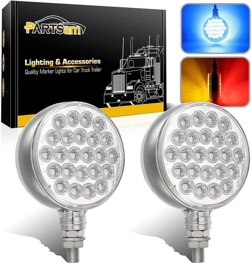 Partsam 2Pcs Round Double Face LED Turn Signal Marker Lights with Blue Auxiliary Lights - Image 1