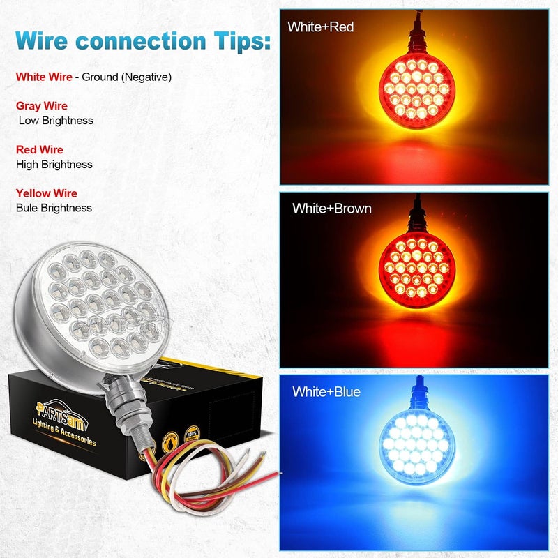 Partsam 2Pcs Round Double Face LED Turn Signal Marker Lights with Blue Auxiliary Lights - Image 4