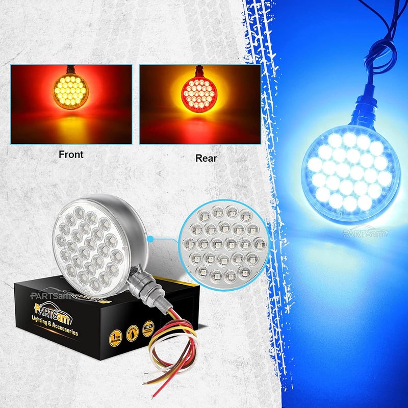 Partsam 2Pcs Round Double Face LED Turn Signal Marker Lights with Blue Auxiliary Lights - Image 5