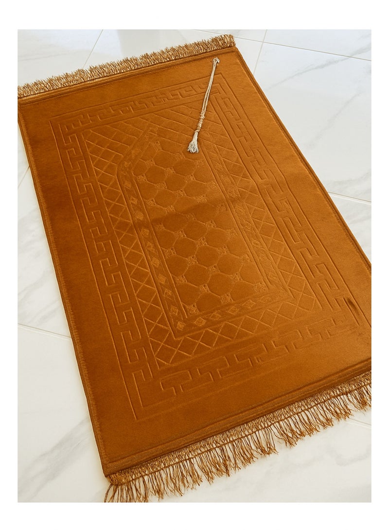 Home Box Farazdaq prayer rug, cotton material, comfortable lining , Brown, honey, and purple colors Random design. - Image 4