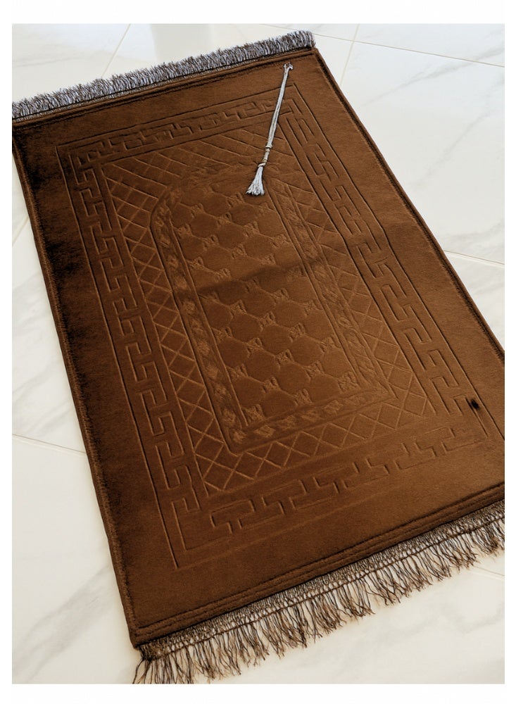 Home Box Farazdaq prayer rug, cotton material, comfortable lining , Brown, honey, and purple colors Random design. - Image 3