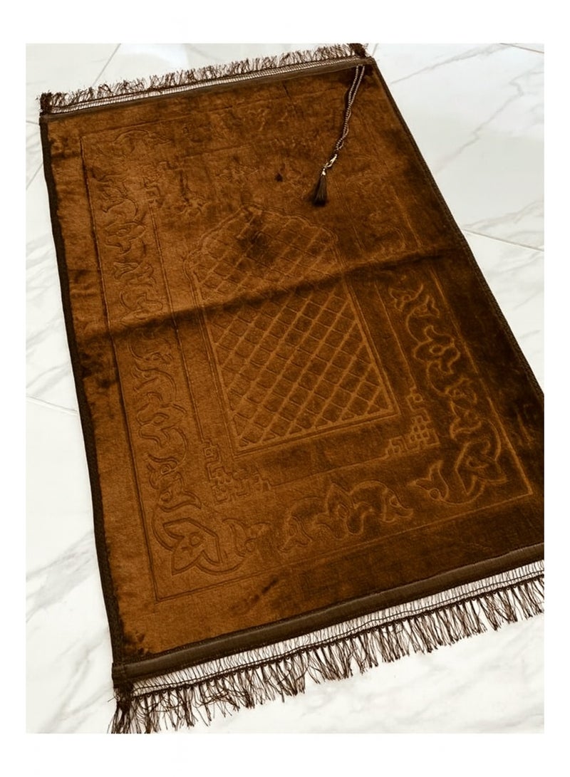 Home Box Farazdaq prayer rug, cotton material, comfortable lining , Brown, honey, and purple colors Random design. - Image 2