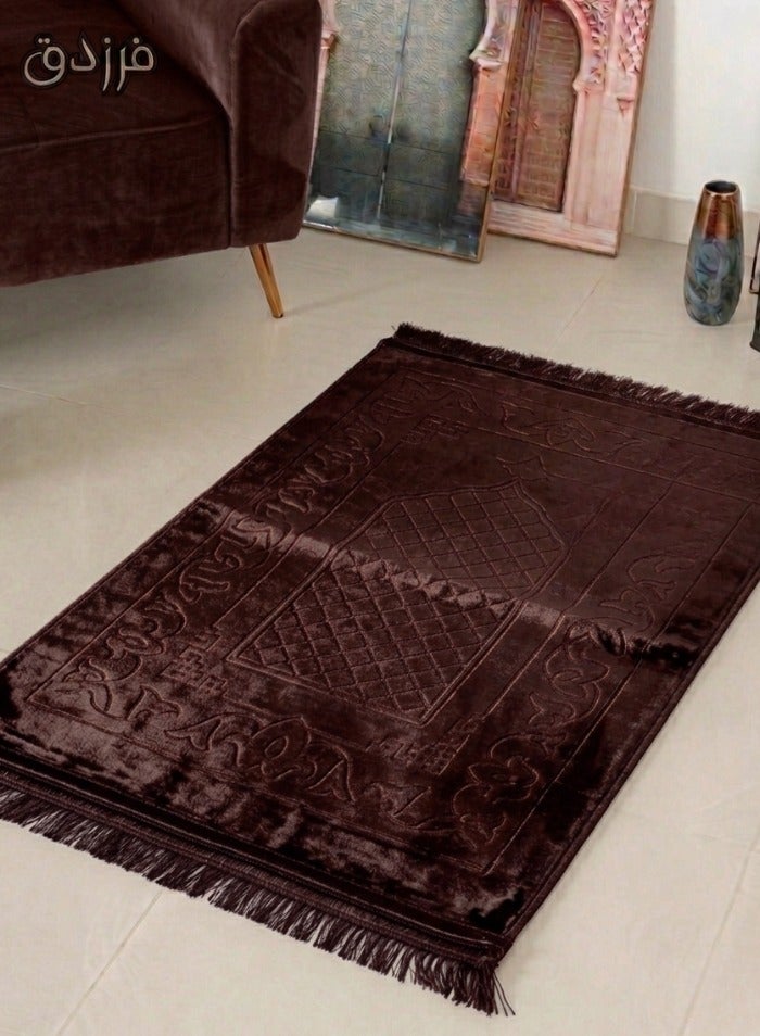 Farazdaq prayer rug, cotton material, comfortable lining , Brown, honey, and beige colors Random design. - Image 3