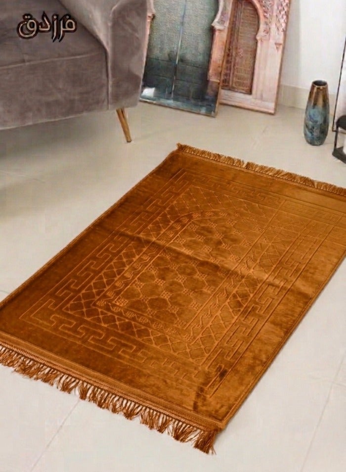 Farazdaq prayer rug, cotton material, comfortable lining , Brown, honey, and beige colors Random design. - Image 4