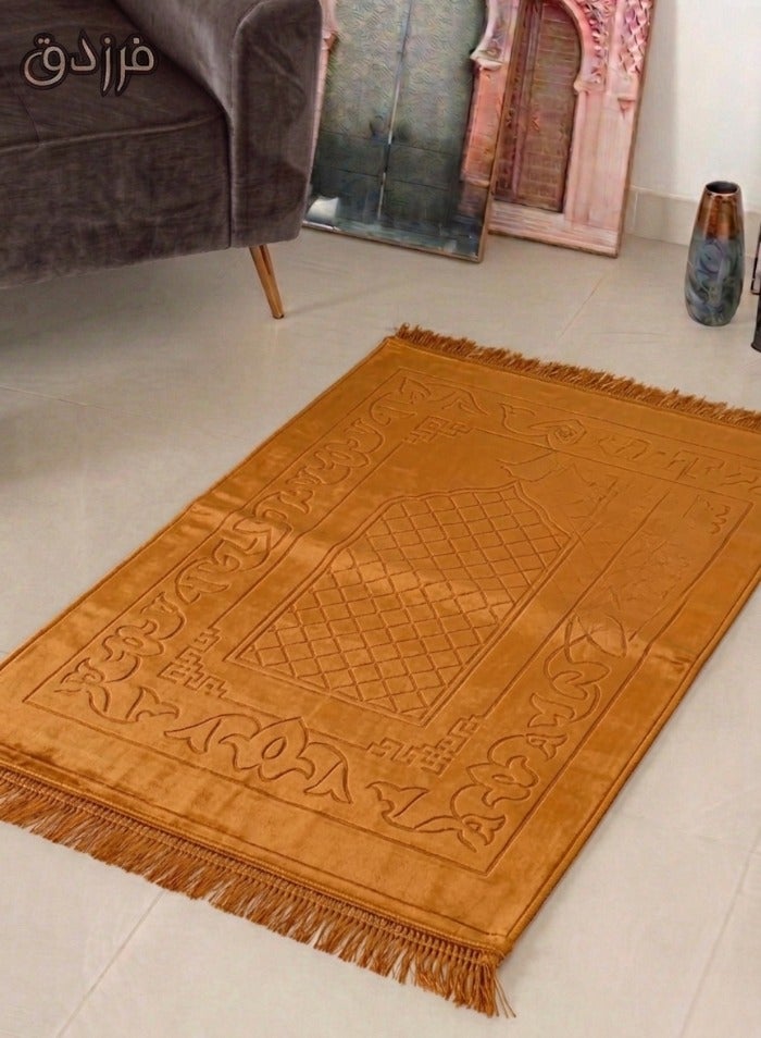 Farazdaq prayer rug, cotton material, comfortable lining , Brown, honey, and beige colors Random design. - Image 5