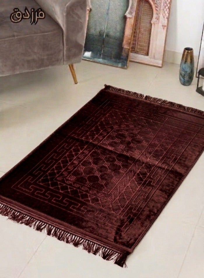 Farazdaq prayer rug, cotton material, comfortable lining , Brown, honey, and beige colors Random design. - Image 2