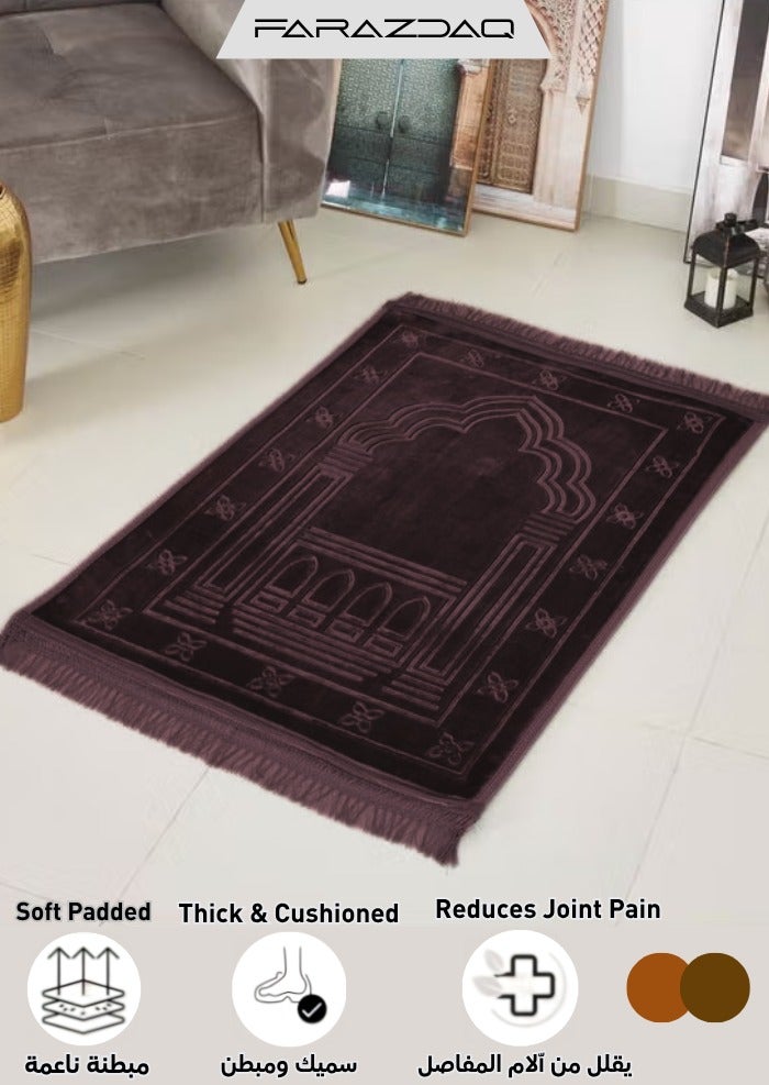 Farazdaq Janamaz prayer rug, cotton material, comfortable lining , Brown, honey, and beige colors Random design. - Image 1