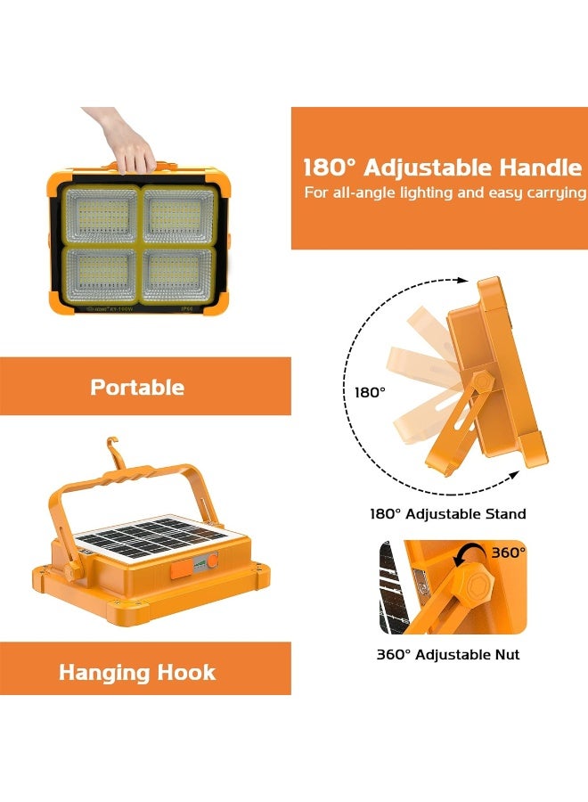 KEYANG KY-100W Solar LED Flood Light Portable Rechargeable Work Light with Solar Panel, Power Bank Output, 5 Lighting Modes, Magnetic Mount, 180° Adjustable Stand, IP66 Waterproof for Camping, Outdoor, Emergency, Home, Garage, Car Repair - Image 2