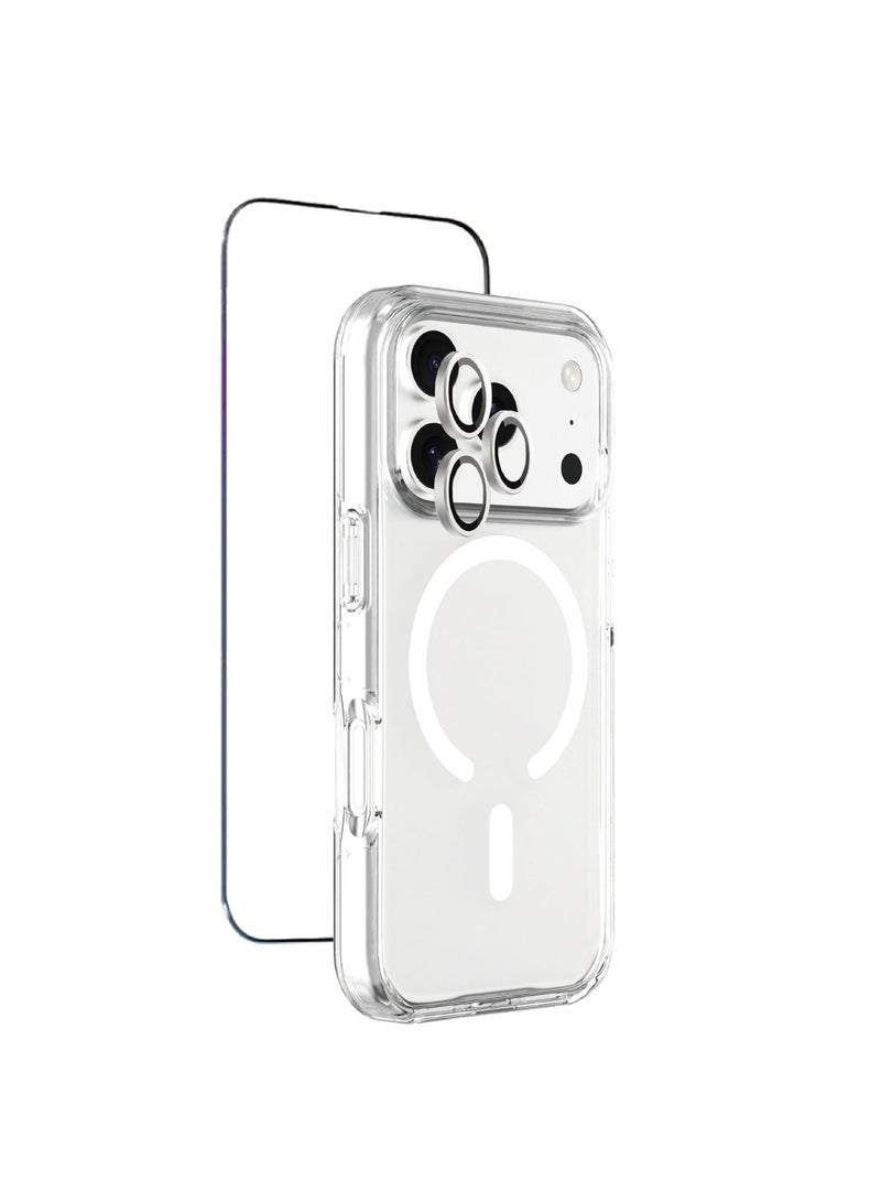 iOsuite 3-in-1 Full Protection Bundle for iPhone 17 Pro – MagSafe Clear Case + HD Tempered Glass Screen Protector + Camera Lens Protector | Military-Grade 8FT Drop Protection | Anti-Yellowing | Wireless Charging Compatible – IP17Pro - Image 2