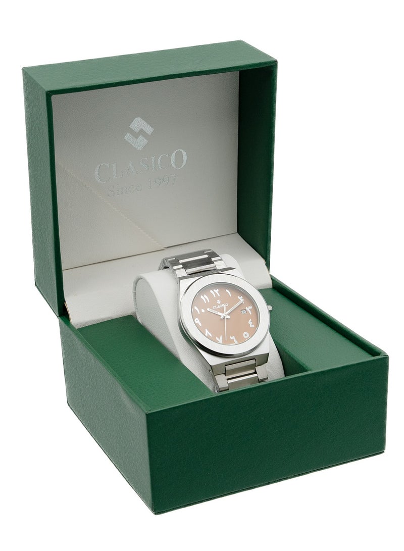 Clasico ⏱️ ساعة يد أنالوج للرجال من الفولاذ المقاوم للصدأ – حركة كوارتز | تصميم قوي | تشطيب فضي فاخر | قرص بني - Image 5