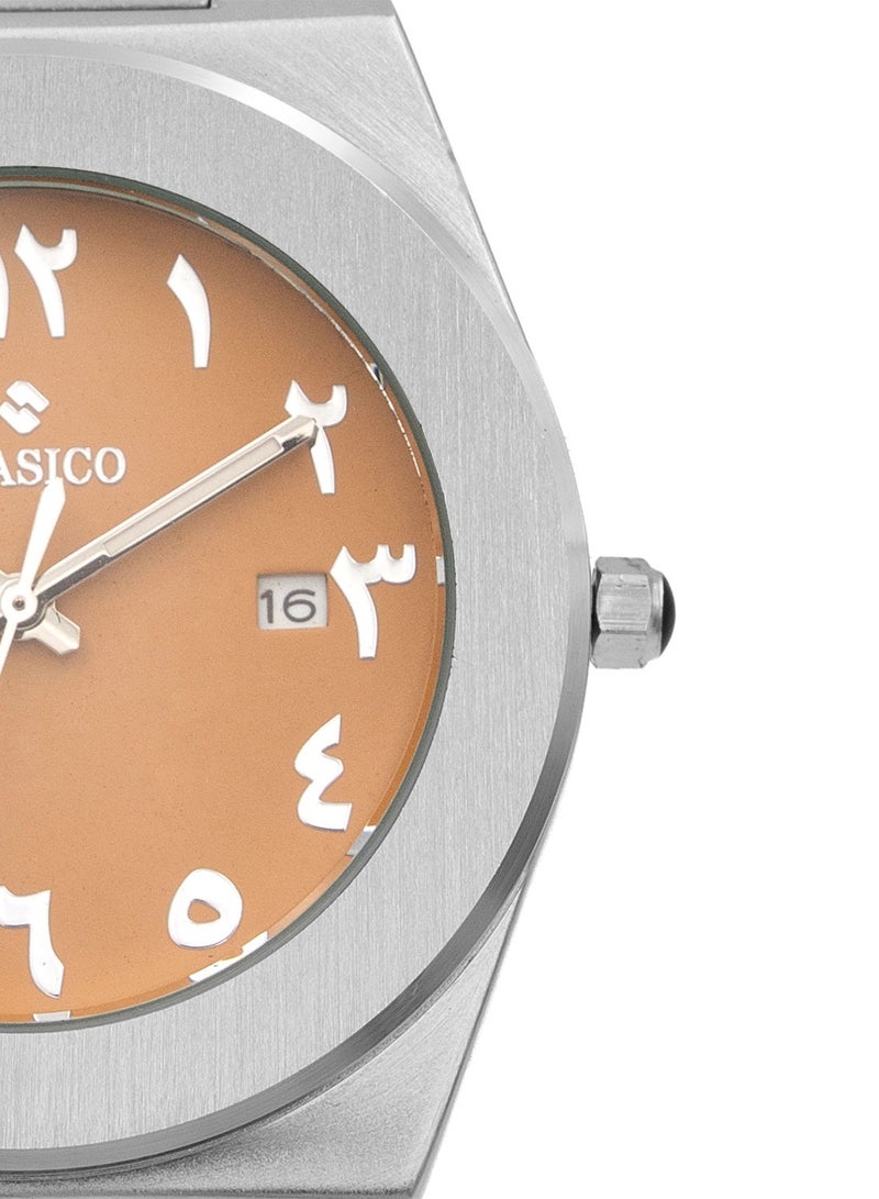 Clasico ⏱️ ساعة يد أنالوج للرجال من الفولاذ المقاوم للصدأ – حركة كوارتز | تصميم قوي | تشطيب فضي فاخر | قرص بني - Image 4