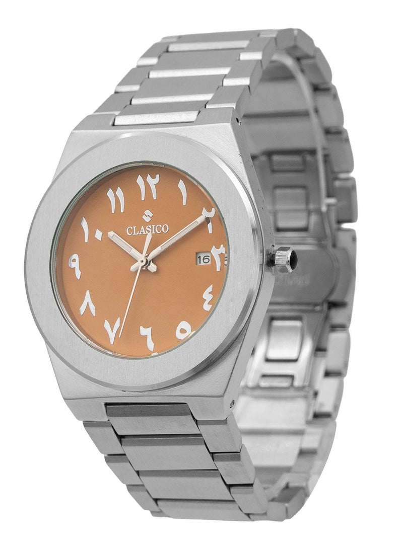 Clasico ⏱️ ساعة يد أنالوج للرجال من الفولاذ المقاوم للصدأ – حركة كوارتز | تصميم قوي | تشطيب فضي فاخر | قرص بني - Image 2