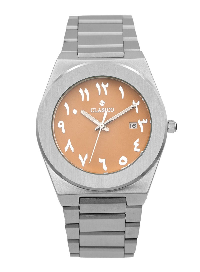 Clasico ⏱️ ساعة يد أنالوج للرجال من الفولاذ المقاوم للصدأ – حركة كوارتز | تصميم قوي | تشطيب فضي فاخر | قرص بني - Image 1
