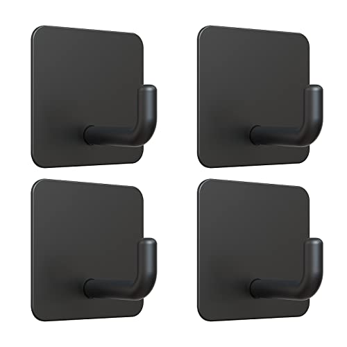 VIS'V Adhesive Hooks, Metal Shower Wall Stick on Hooks, Waterproof, 2 Extra Adhesive Strips, Black, 4 Pcs - Image 1