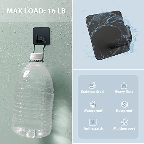 VIS'V Adhesive Hooks, Metal Shower Wall Stick on Hooks, Waterproof, 2 Extra Adhesive Strips, Black, 4 Pcs - Image 4