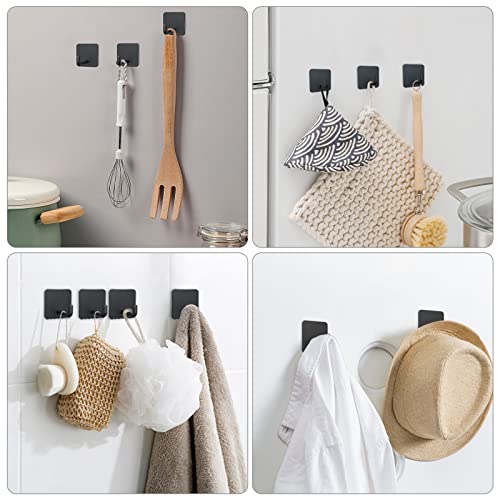 VIS'V Adhesive Hooks, Metal Shower Wall Stick on Hooks, Waterproof, 2 Extra Adhesive Strips, Black, 4 Pcs - Image 2