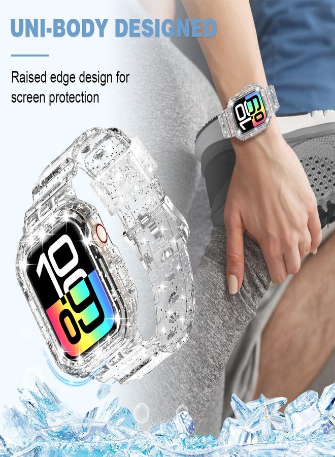 XYF Compatible for Crystal Clear Apple Watch Bands, 46mm Series 10 Bumper Case for Men Women Jelly Sport Cover Strap for iWatch Ultra 2/1 Series 10 9 8 7 SE 6 5 4 3 2 1 (GlitterClear, 46) - Image 5