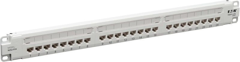 TRIPPLITE Series 24-Port Patch Panel 1U Rack Mount, Cat6 RJ45 Ethernet, 4PPoE / 4 PoE++ Compliant, 110/Krone, 568A/B Termination, TAA Compliant, White, Lifetime Manufacturer's Warranty (N252-P24-WH) - Image 1
